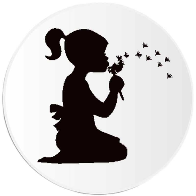 Dandelion Wishes Silhouette – Circle Sticker Decal 3 Inch – Flower Retro Girl