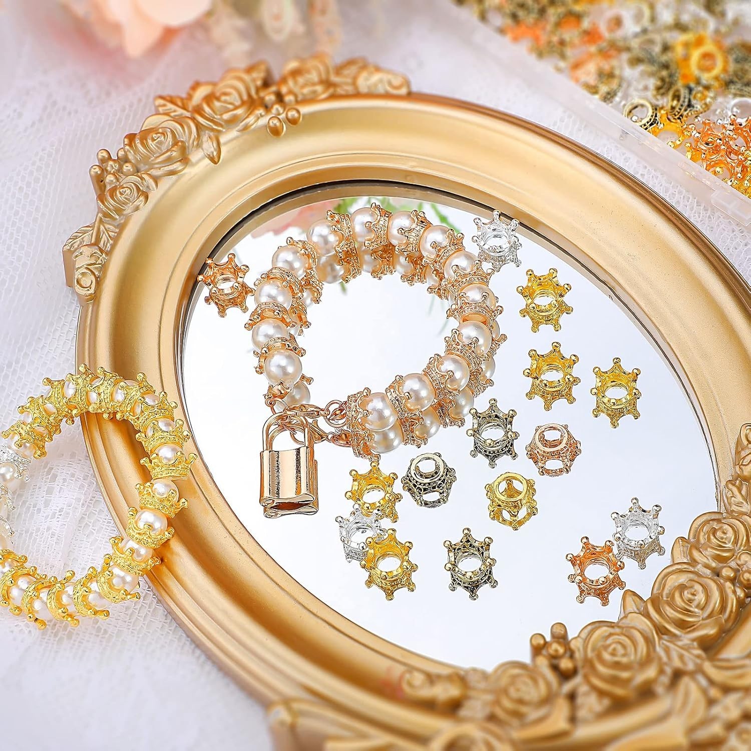 200 Mini Crown Charms for DIY Crafts, Gold and Silver Beads for Jewelry Making