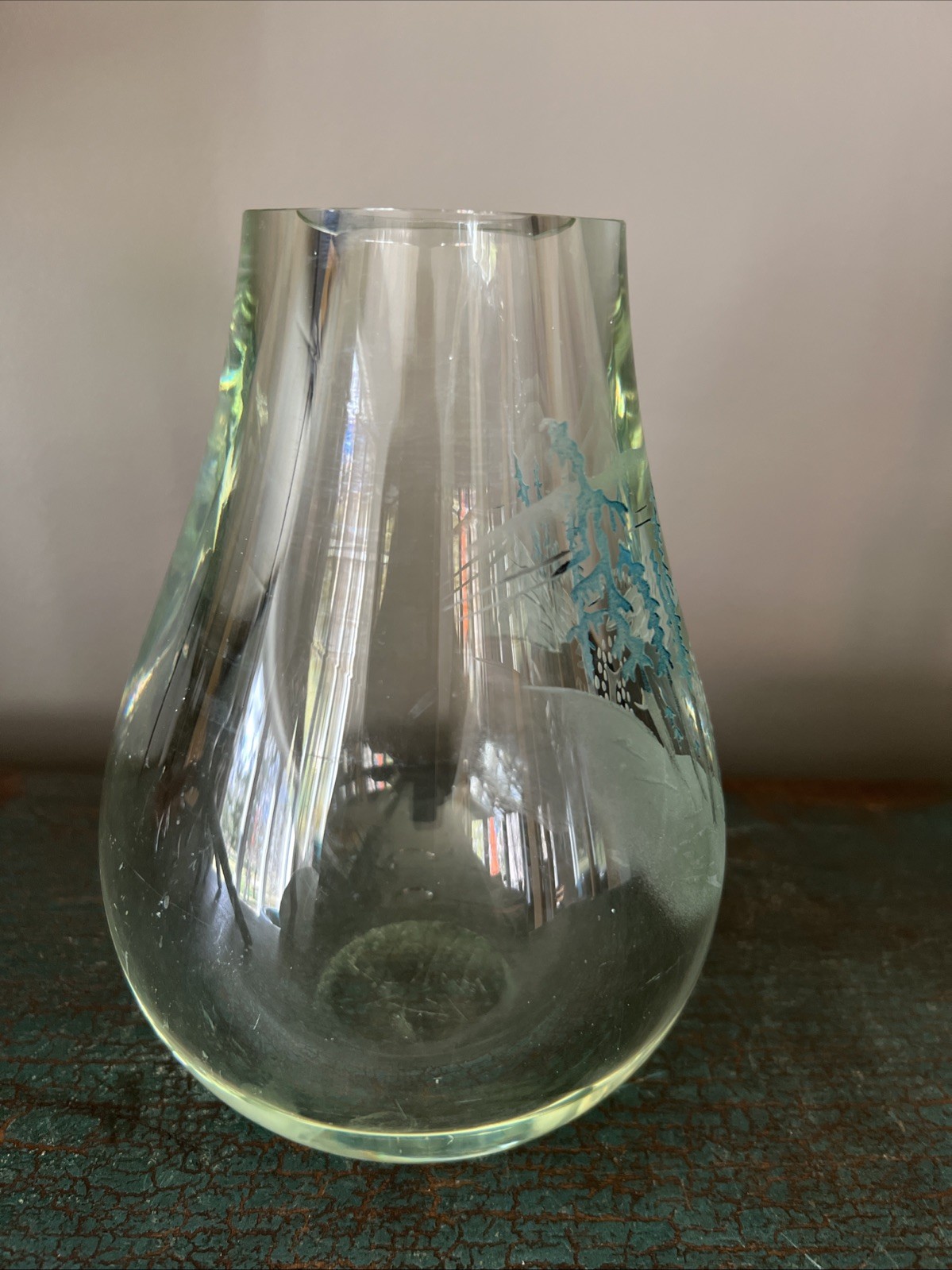 ANTIQUE 1900-1940 CHINESE PEKING GLASS ETCHED MOUTHBLOWN ART GLASS VASE