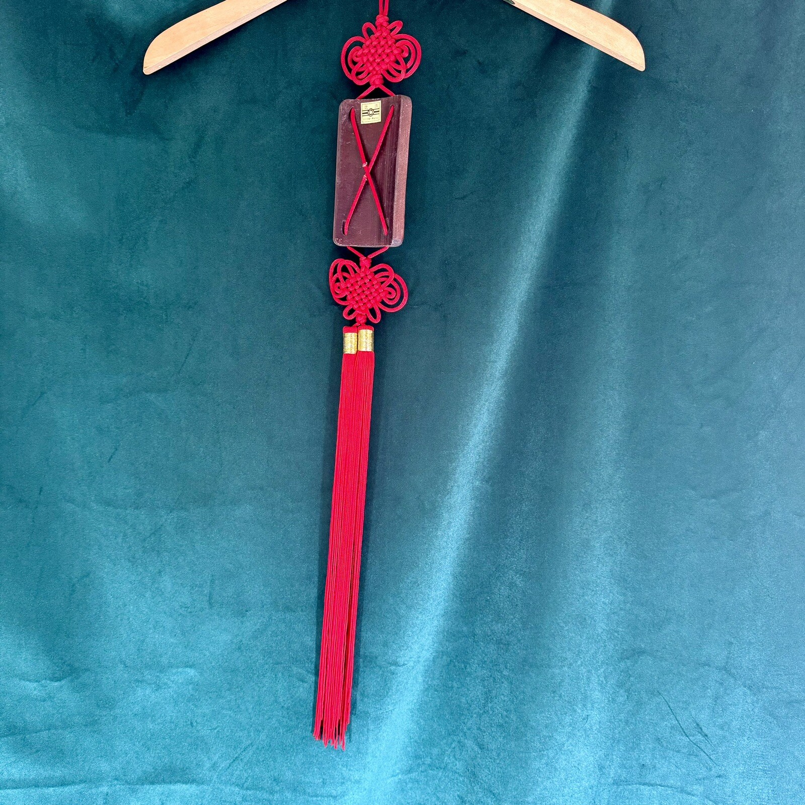 Chinese Hanging Art With dragon Wood & Red Tassel 31” Long Oriental