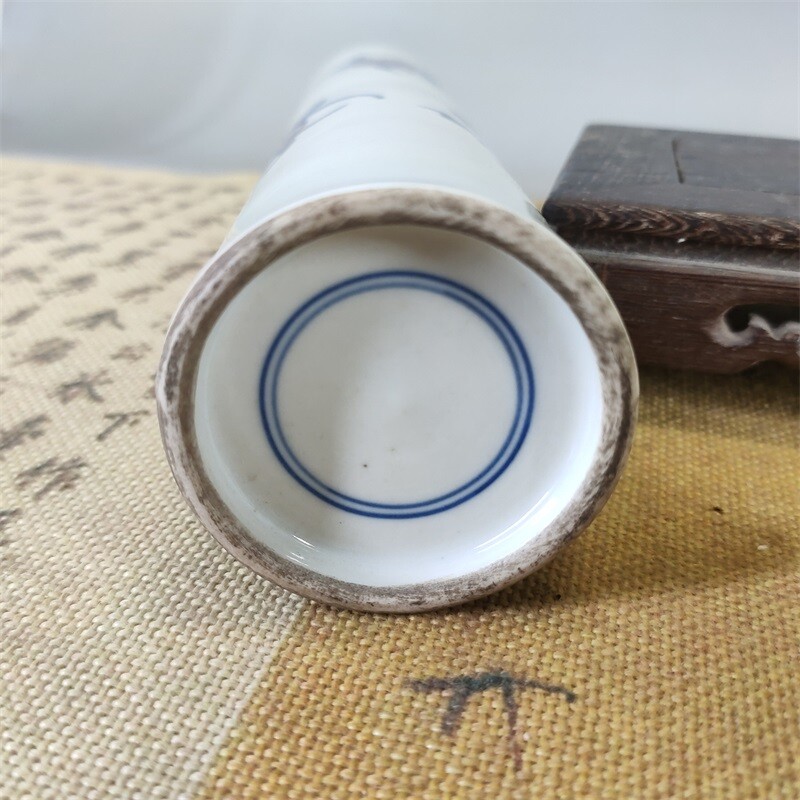 9.2″China Qing Blue White Porcelain Red Glaze Longevity Peach Bat Incense Tube