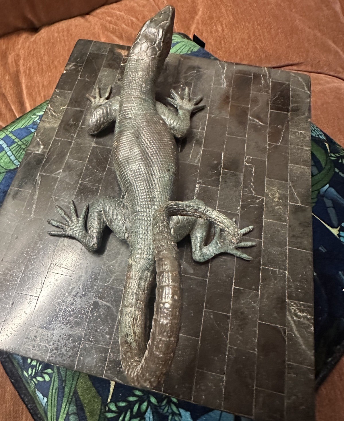 Vintage Maitland-Smith Stone Decorated Box W Cast Bronze Lizard 1970-80’s