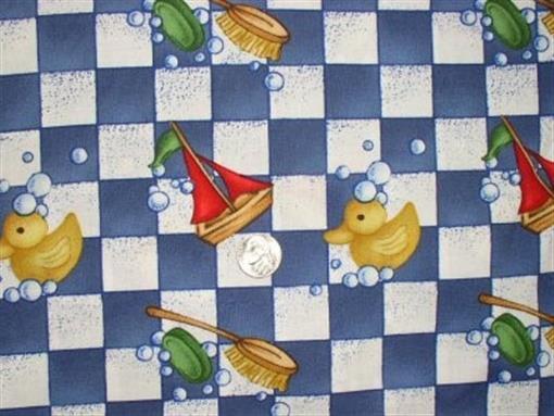 43″L x 45″W Rubber Duck Bath Brush Bubble Check Cotton Fabric 1 1/4 Yard