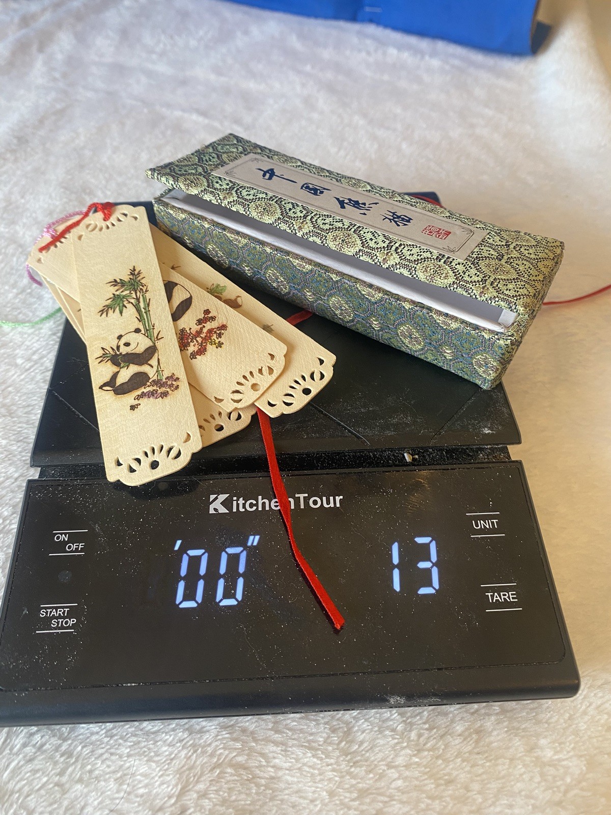 Vintage Chinese Bookmarks Wood Pandas Fabric Box Sets 6 Bamboo