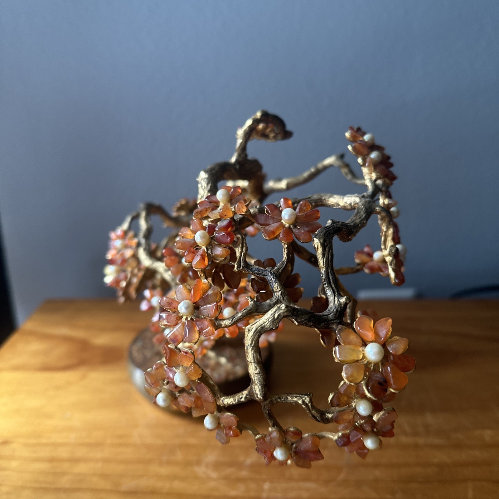 Vintage Antique Chinese Orange Carnelian Bonsai Tree