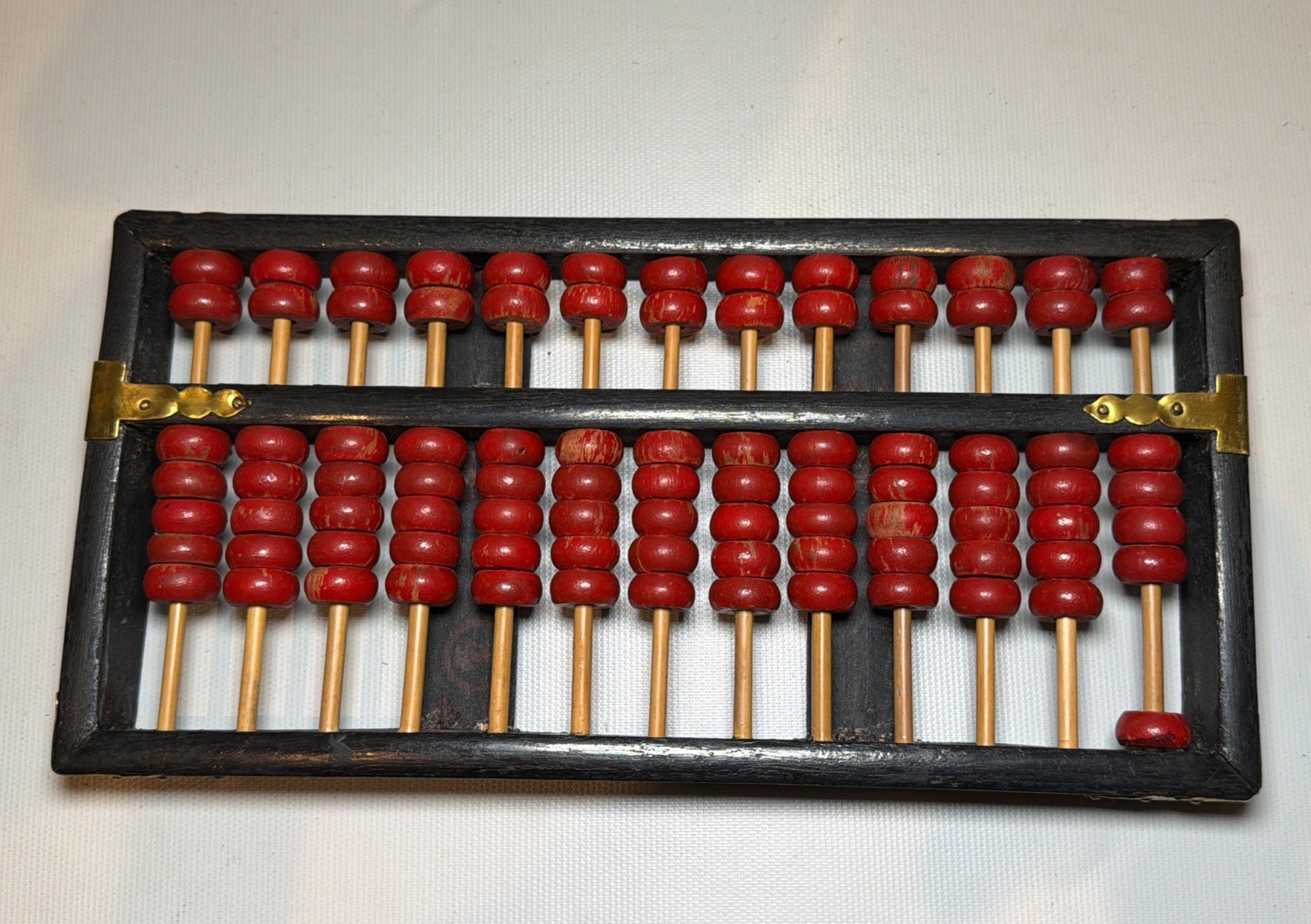 Antique Chinese Abacus Adding Calculator Wood Brass 13 Rows 91 Bead Lotus-Flower