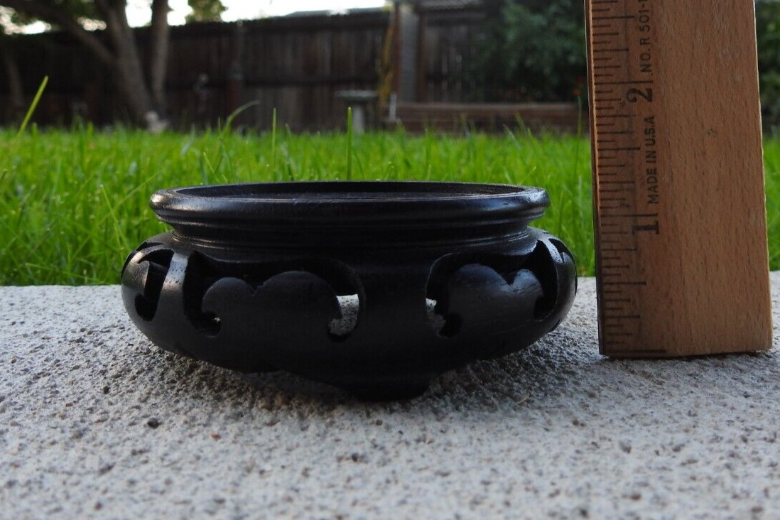 Vintage Chinese Black Lacquered Fruitwood Carved Wooden Display Stand 1 3/8″ T
