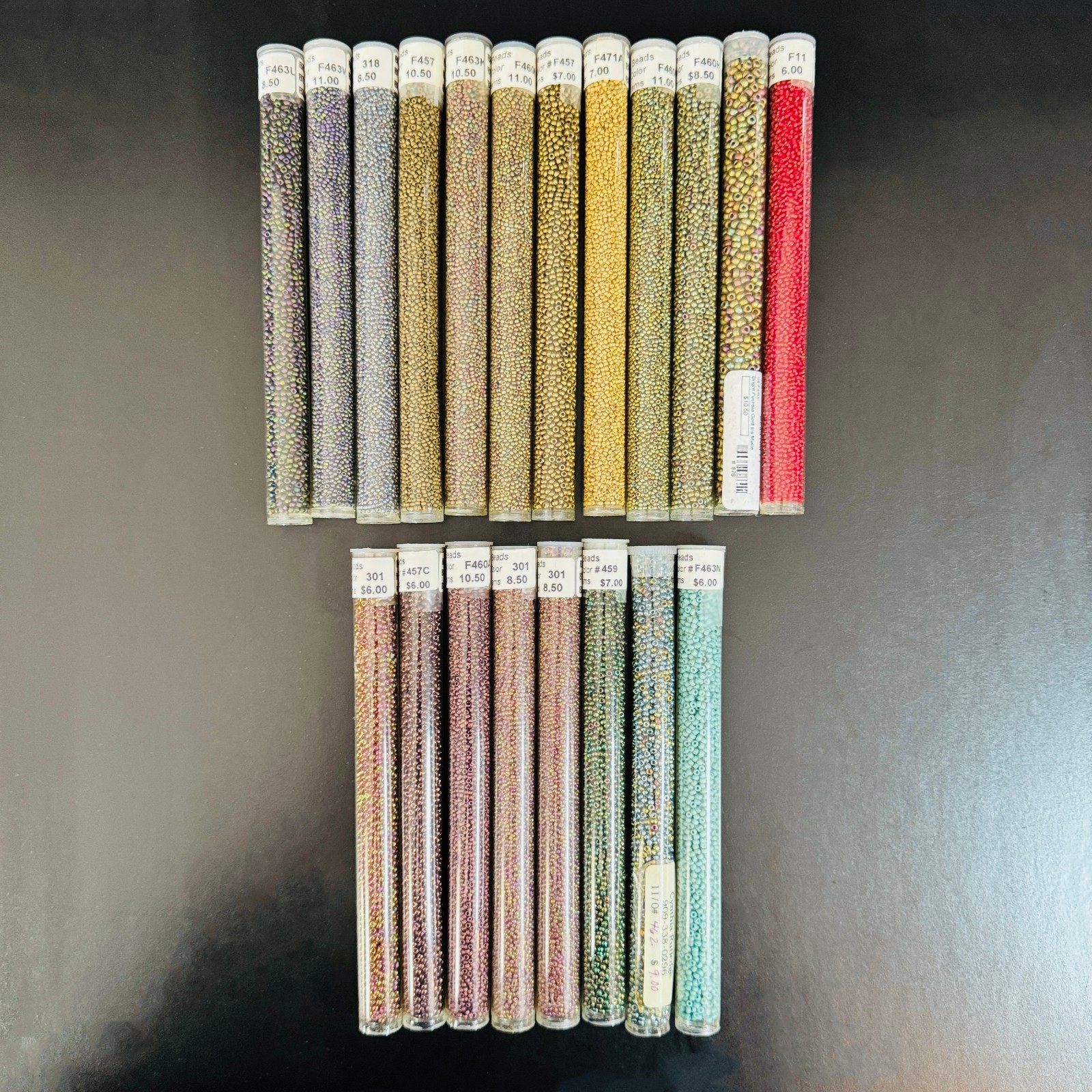 Glass Seed Bead Lot 20 Tubes – Soft Metallic Pastels – Different Sizes NOS