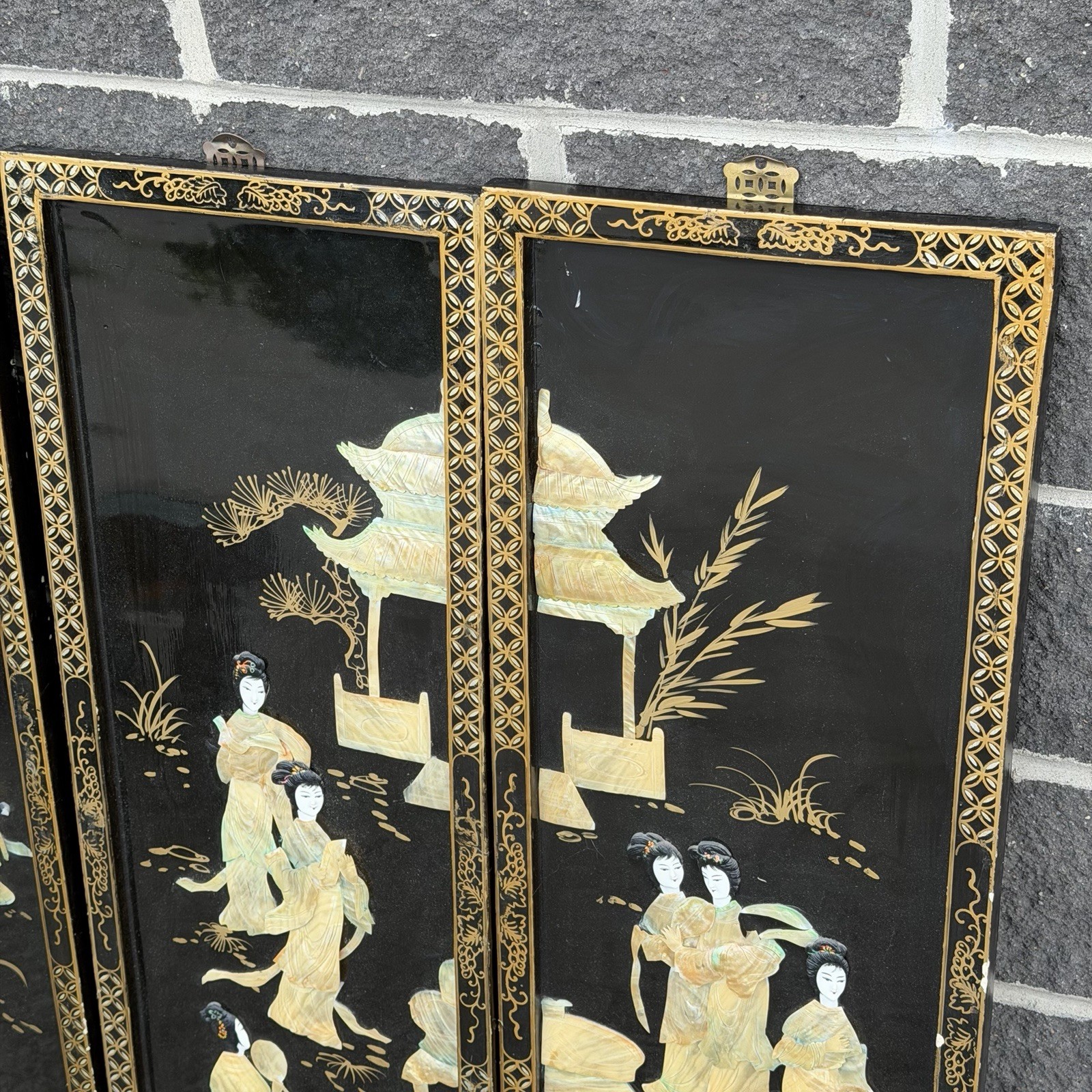 Vintage 3 Panel Mother of Pearl Geisha Wall Panels 12×36
