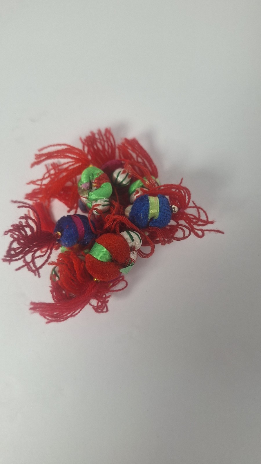 Chinese Multicolor Fabric Ball Tassel Hanging Ornament w/ Small Decorative Balls