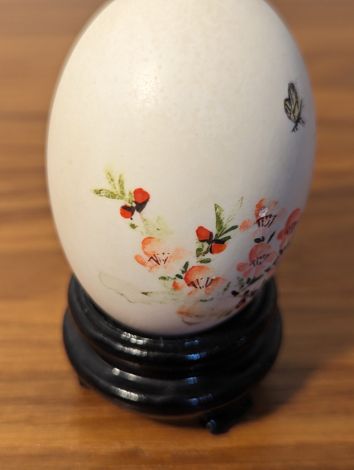 Vintage Chinese Hollow Hand Painted Egg With Stand. Floral, Birds, Butterfly.
