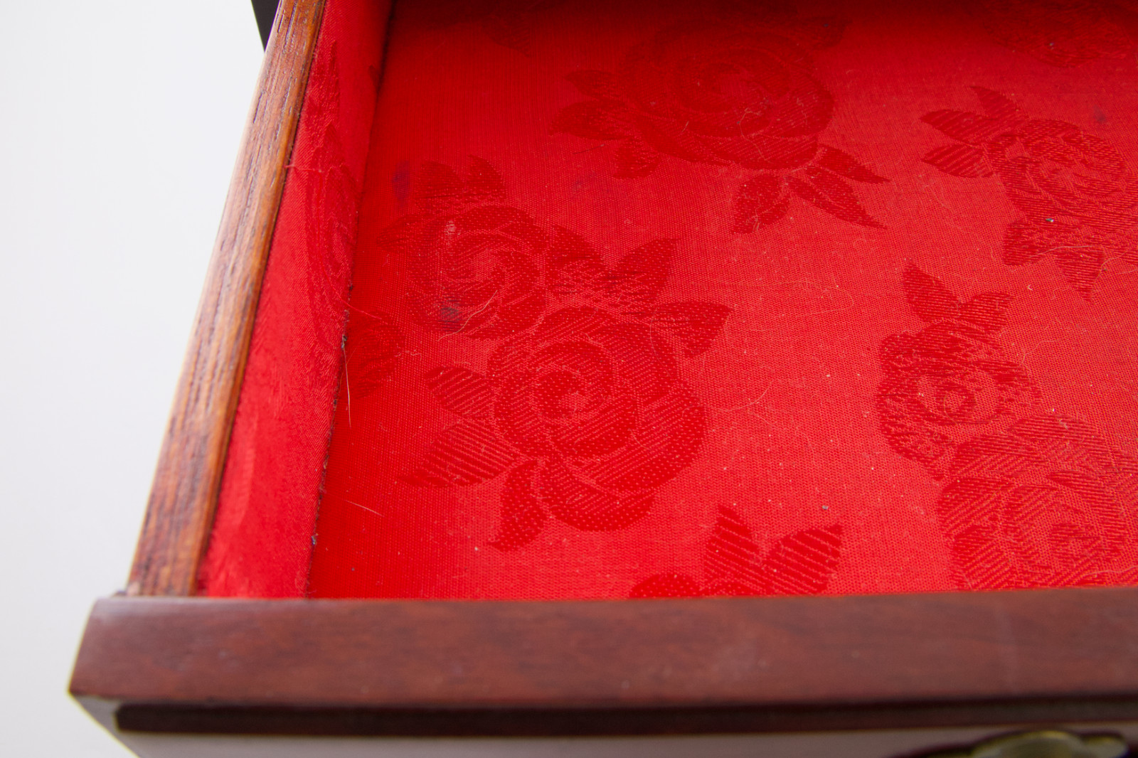 Large Chinese Rosewood & Brass 2 Drawer Flip Top Jewelry Box Longevity Symbol