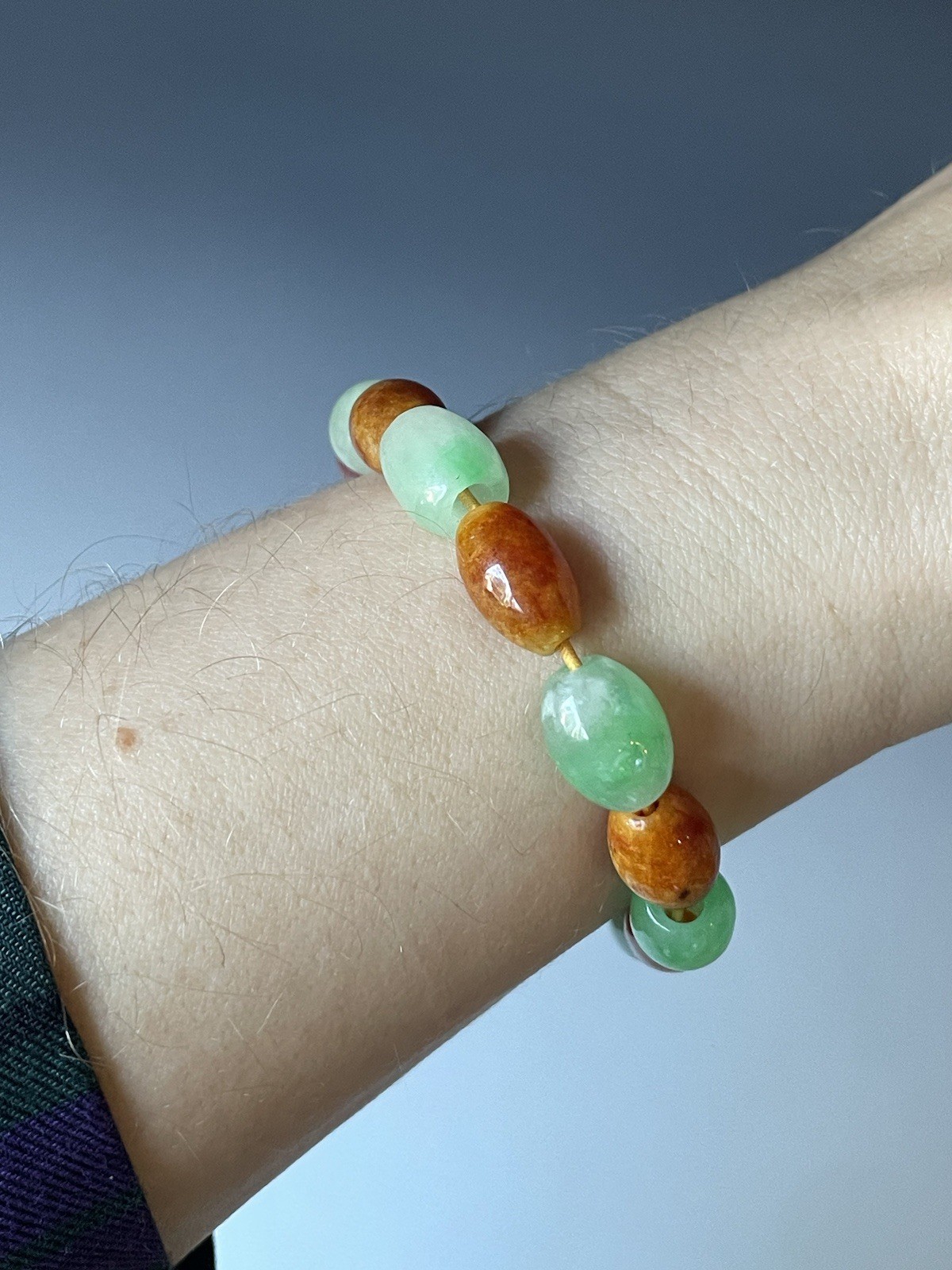 20th C. Chinese Carved Jade & Carnelian Agate Stone Beaded Bracelet