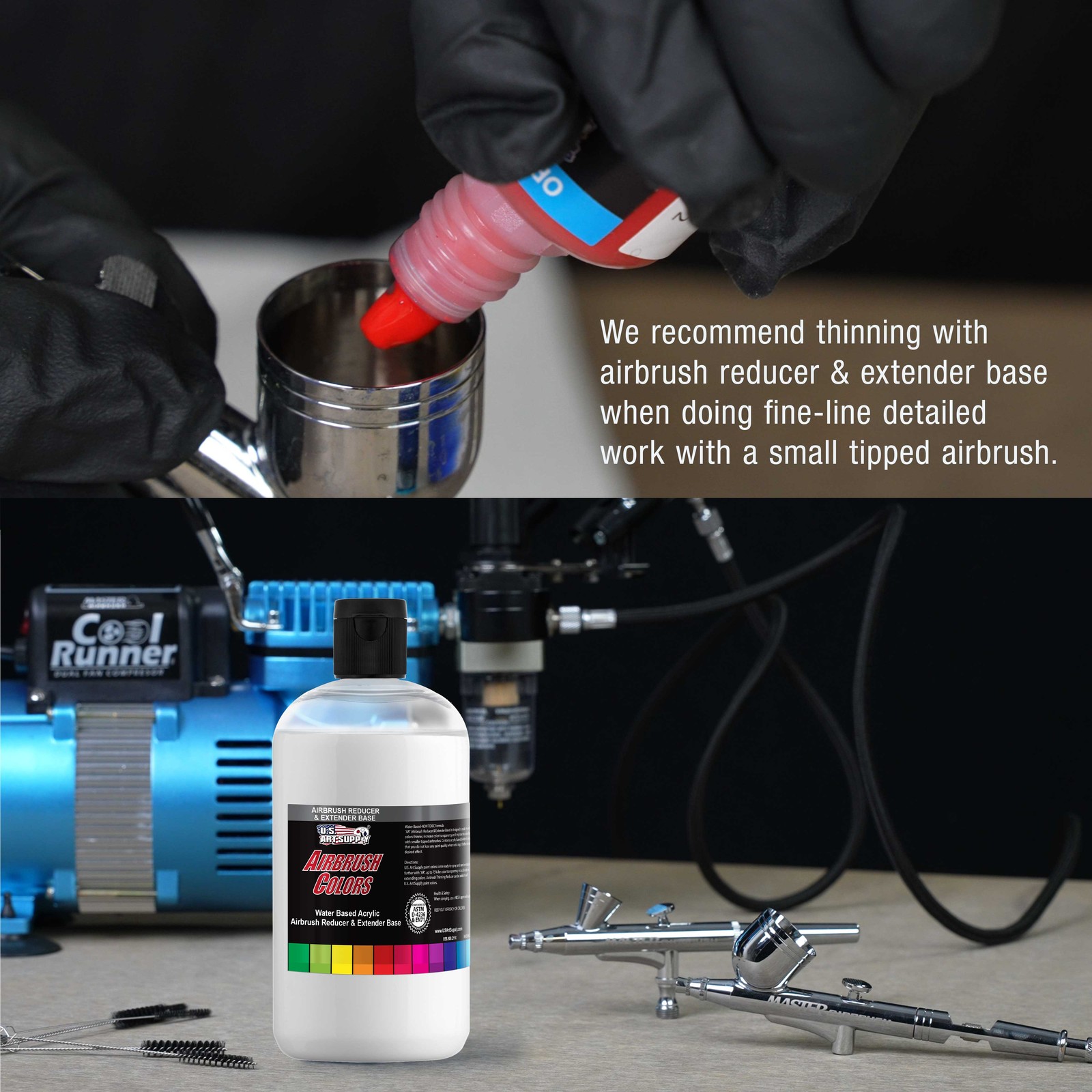 16 oz Airbrush Thinner & Extender Base, Reducing Acrylic Airbrush Paint Colors