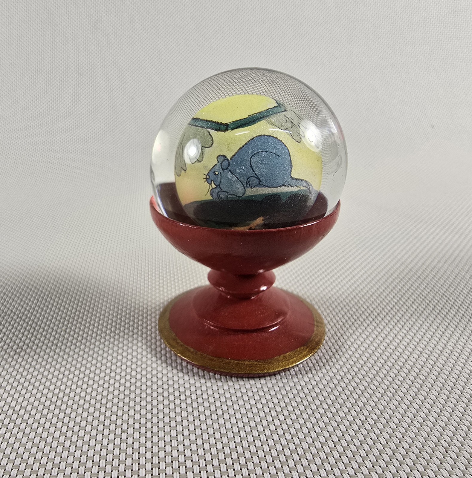 Chinese Zodiac Rat Reverse Painted Art Glass Ball Globe w/ Stand China Vintage
