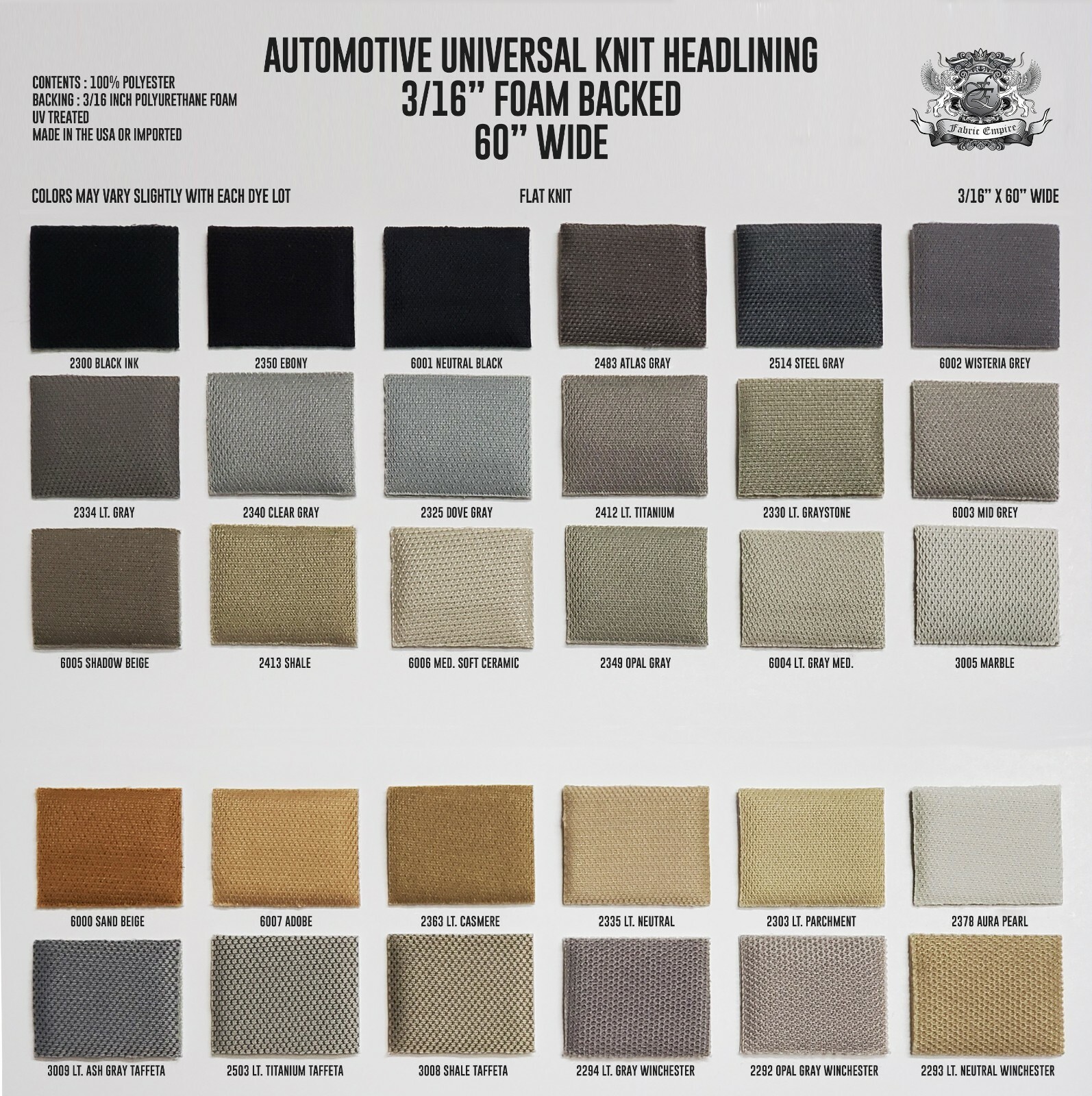 Automotive Flat Knit Headliner Fabric with 3/16 Foam Backing – 80″ x 60″
