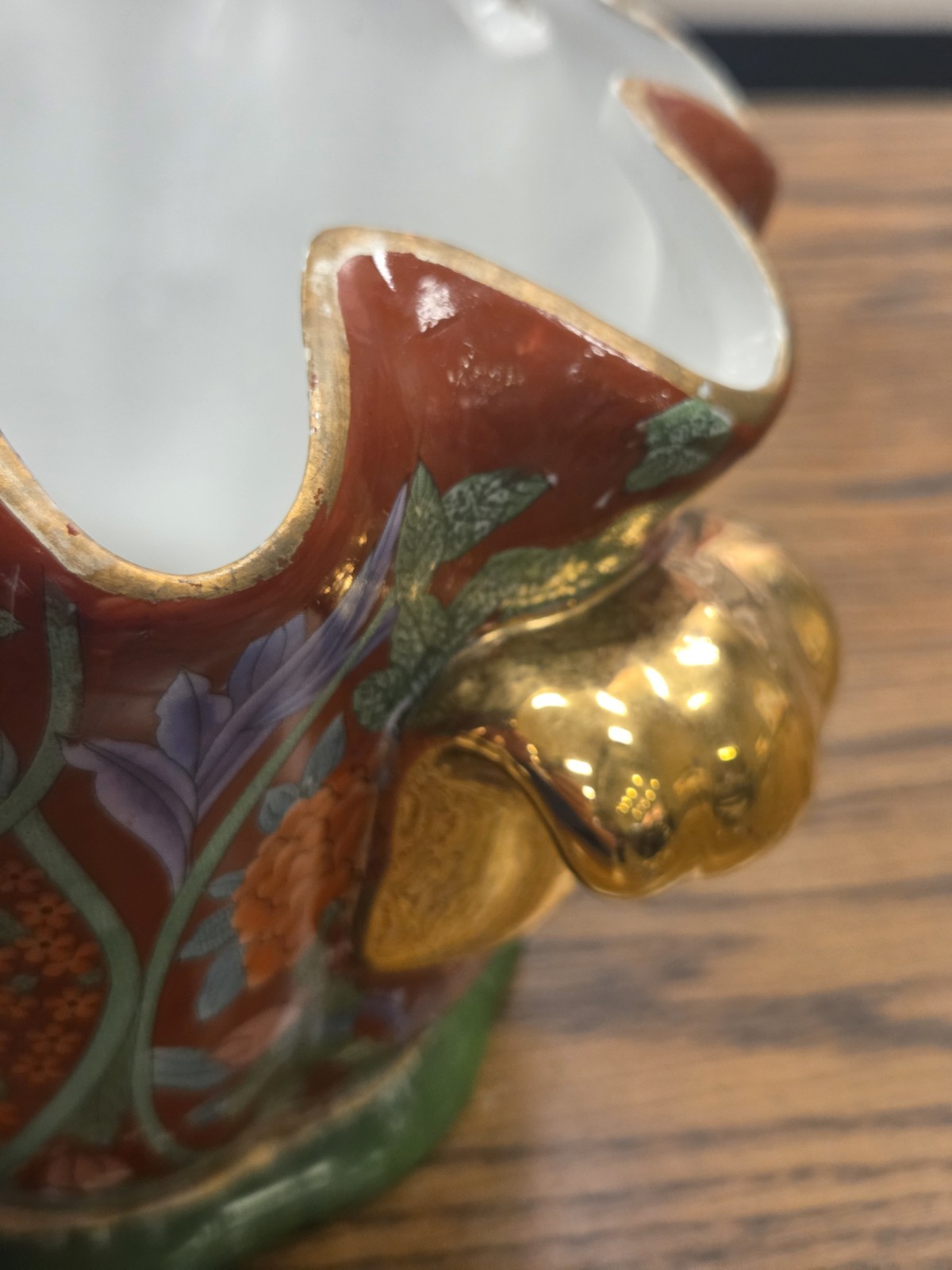 Chinese Foot Bath Satsuma Style Floral Red Vtg Porcelain Jardiniere Gold