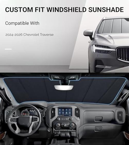Windshield Sunshade for Chevy Traverse Matte Silver for Traverse 2018-2023