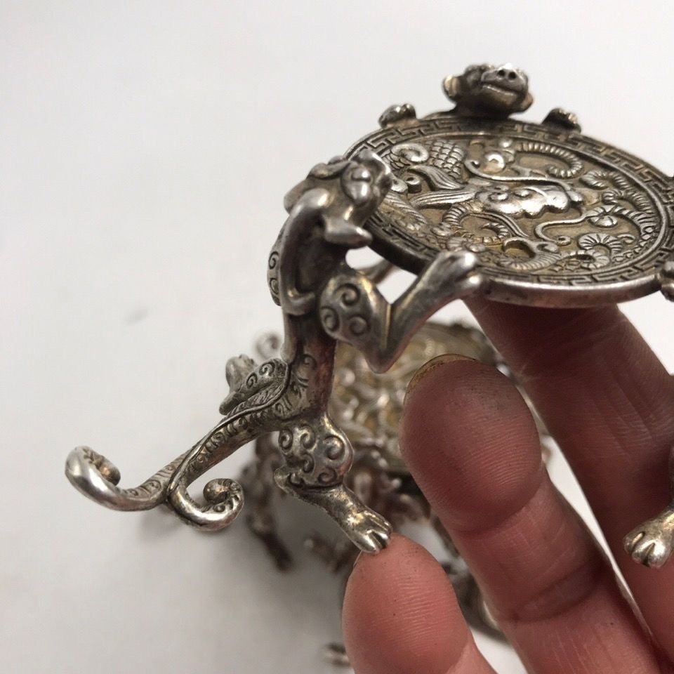 Collect Antique China Silver gemstone Bracelet GemJewelry Bracelet jade statue