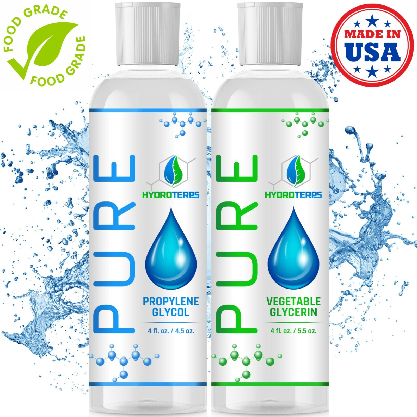 Vegetable Glycerin / Propylene Glycol 4 oz Each USP 99.9 % Pure Food Grade VG PG