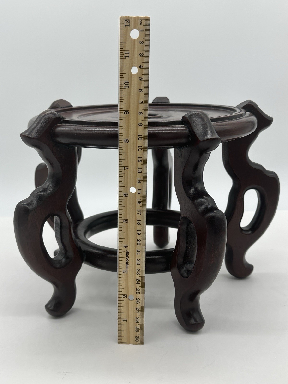 Chinese Carved Wood Fishbowl Plant Vase Bowl Display Stand Riser Base