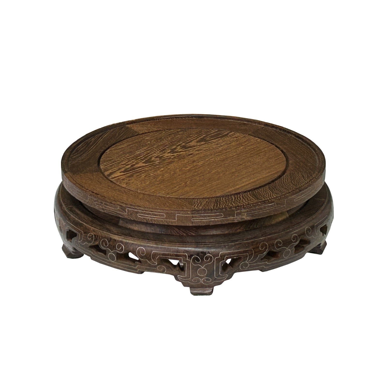 7″ Light Brown Feather Pattern Wire Accent Round Wood Display Stand ws4231