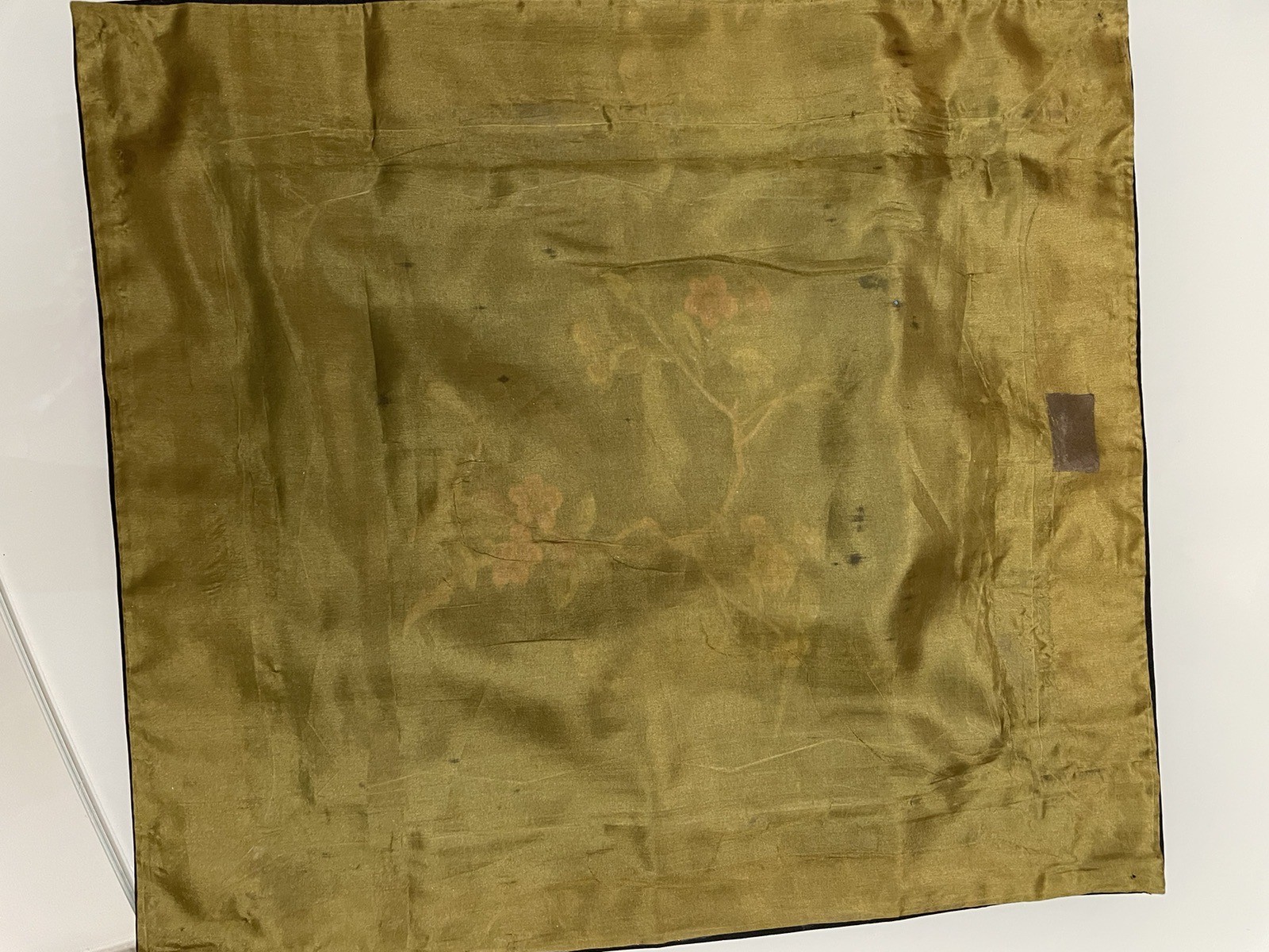 Vintage Chinese Silk Embroidered Art Square 11 by 12.5″ Blue Floral Elegant