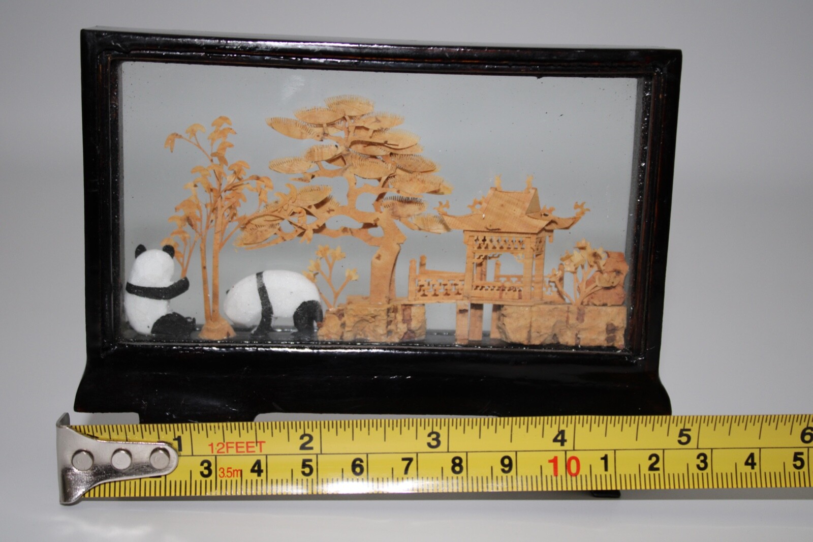 VTG Chinese Cork Carving Diorama Miniature Sculpture Scene with Pandas 3.75×5″