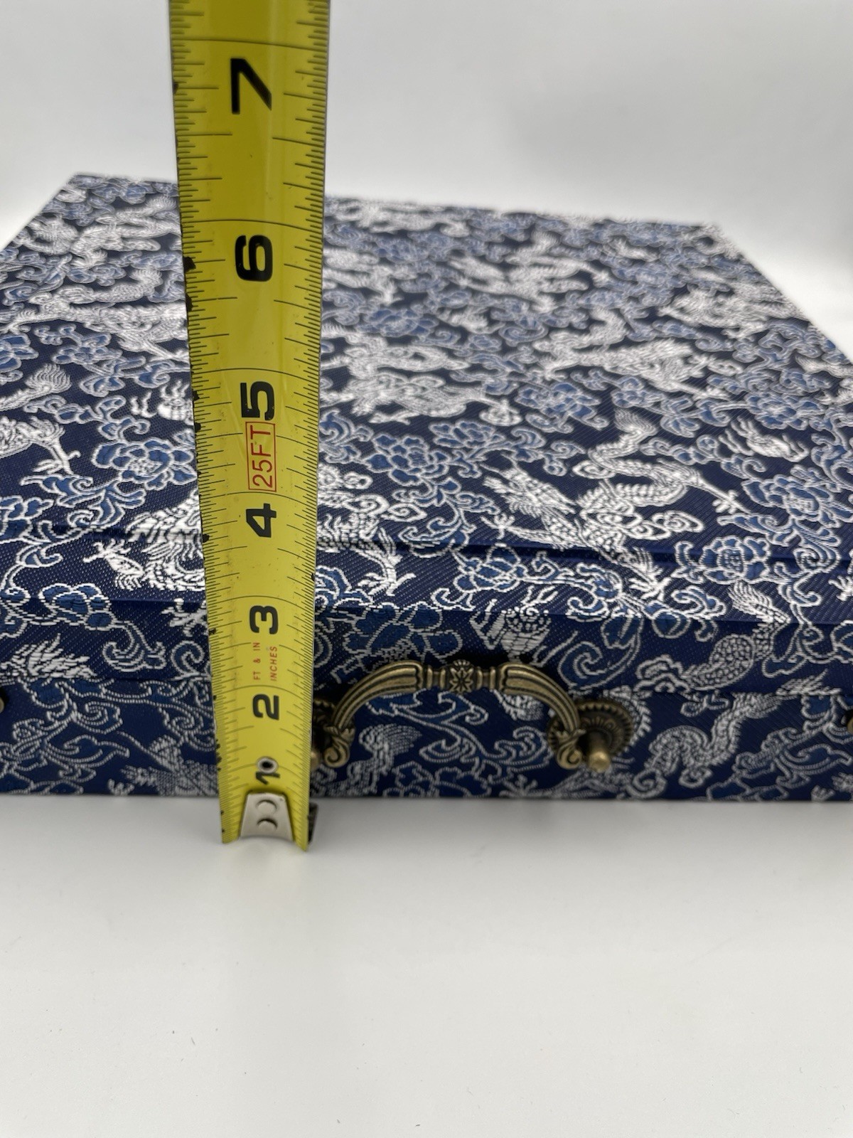 Chinese Brocade Fabric Case Box Replacement Blue Dragon Empty