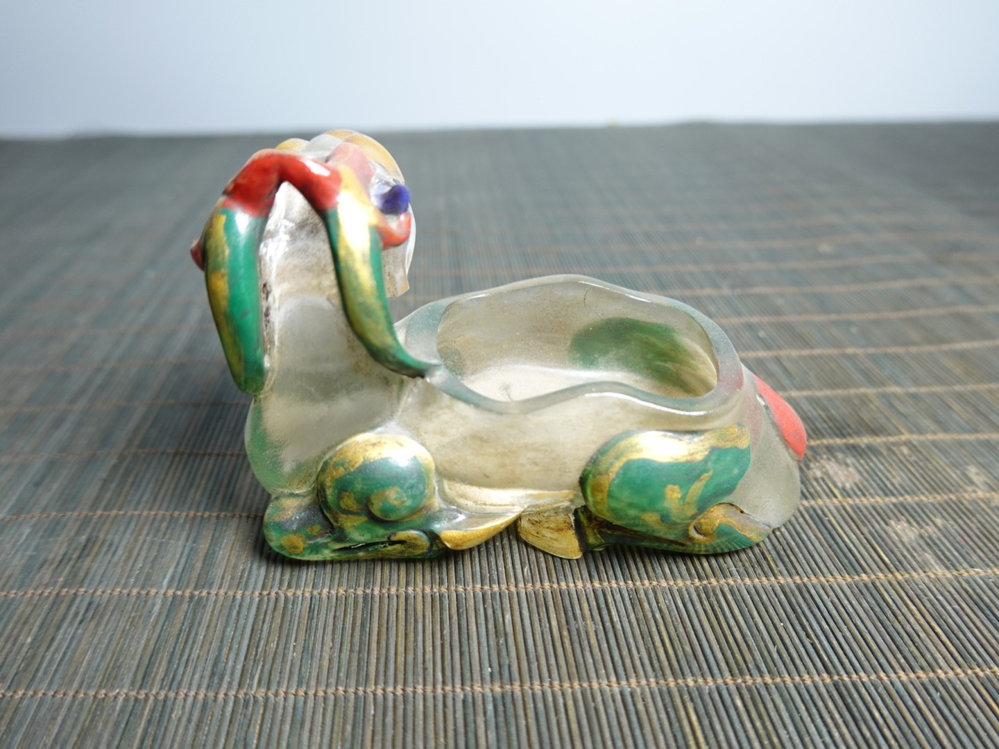 4.3″ Collect China Coloured Glaze Painted Beast Supporting A Basin Brush Washer