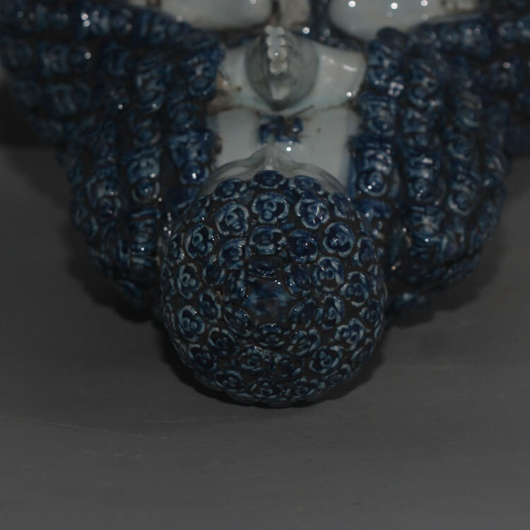 10.6″ China Jingdezhen Blue and White Porcelain 10000 Sitting Buddha Statues