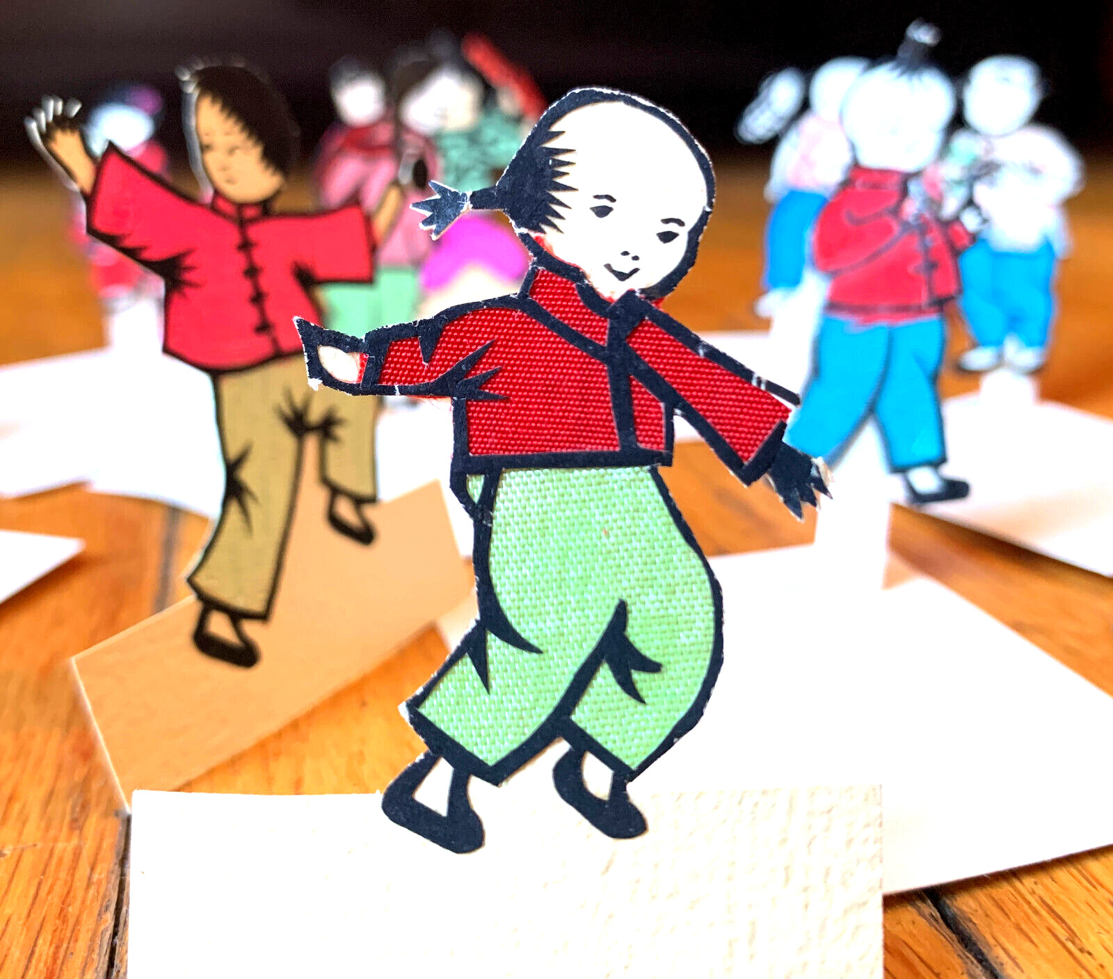 RARE OOAK 1950s Chinese Hand Made Silk Paper Children’s Toy Dolls Cards China