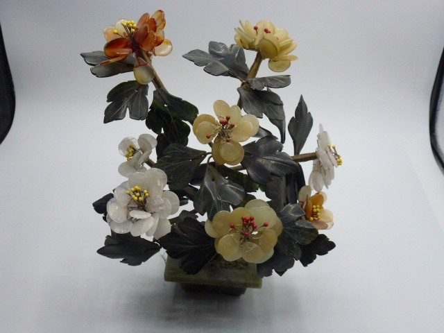 VTG Gorgeous Multicolor Asian Chinese Jade Flower Plant in Jade Pot vintage