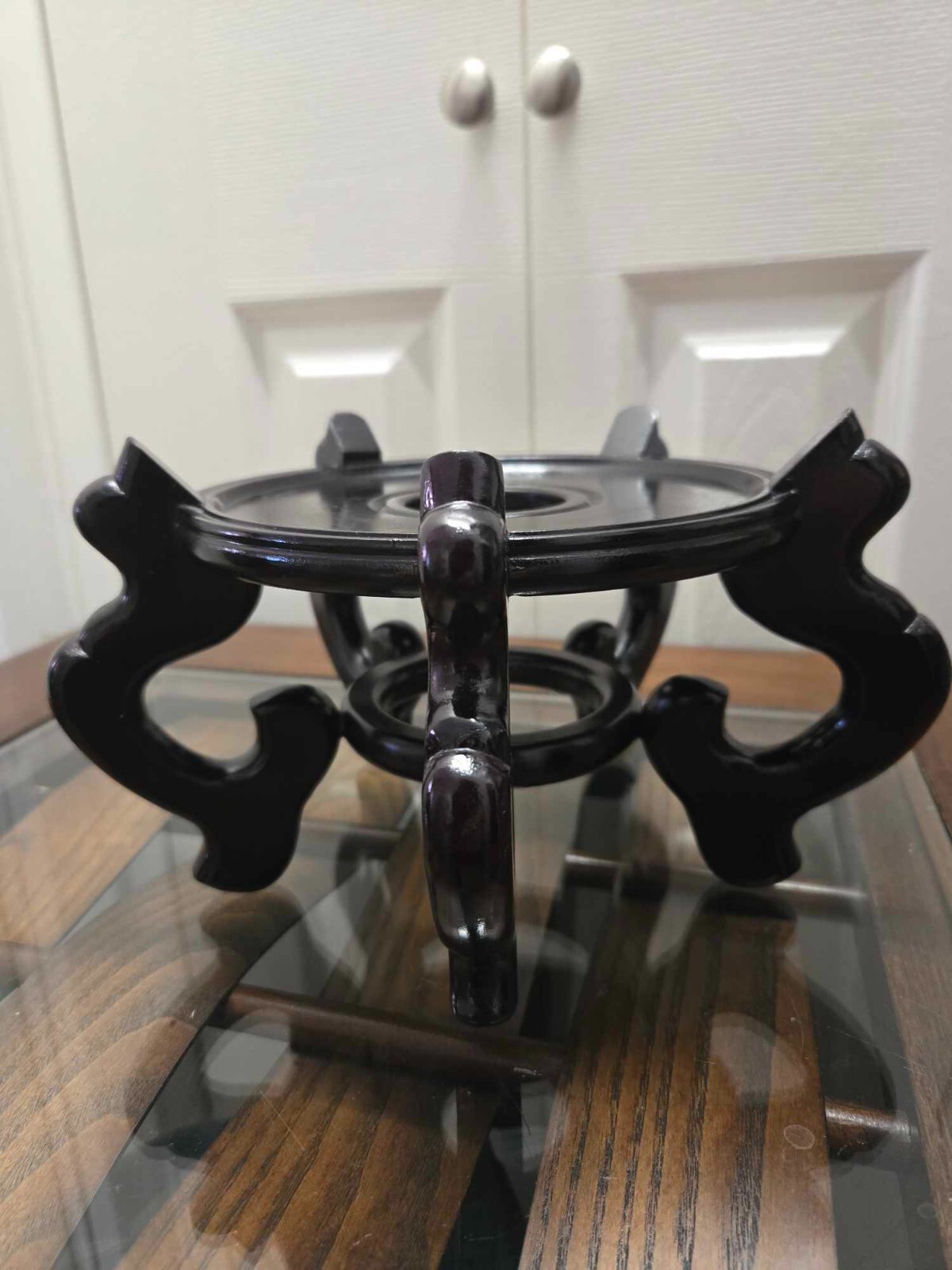 Chinese Wood Carved Display Stand Footed Pedestal For Koi Fish Bowl 5 1/2