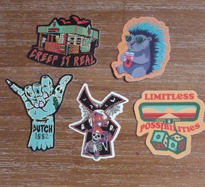 Dutch Bros Coffee Sticker Bundle, 5 Stickers, Fall, Halloween, Hedgehog, Misc