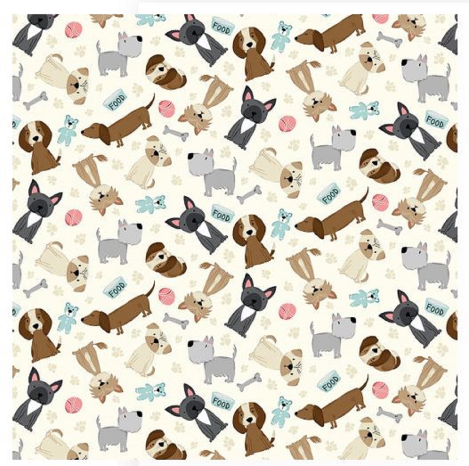 Paw-sitively Awesome: Tossed Dogs on Ivory- Studio E Sold by the Yard