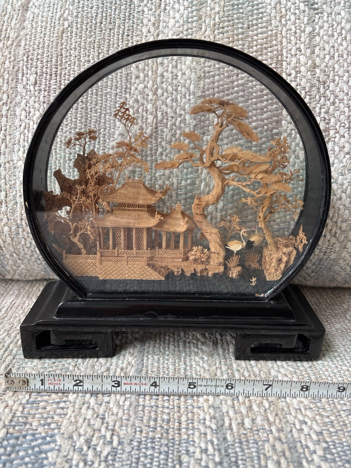 Vintage Chinese cork landscape diorama Friendship Store Beijing pagoda Crane Art