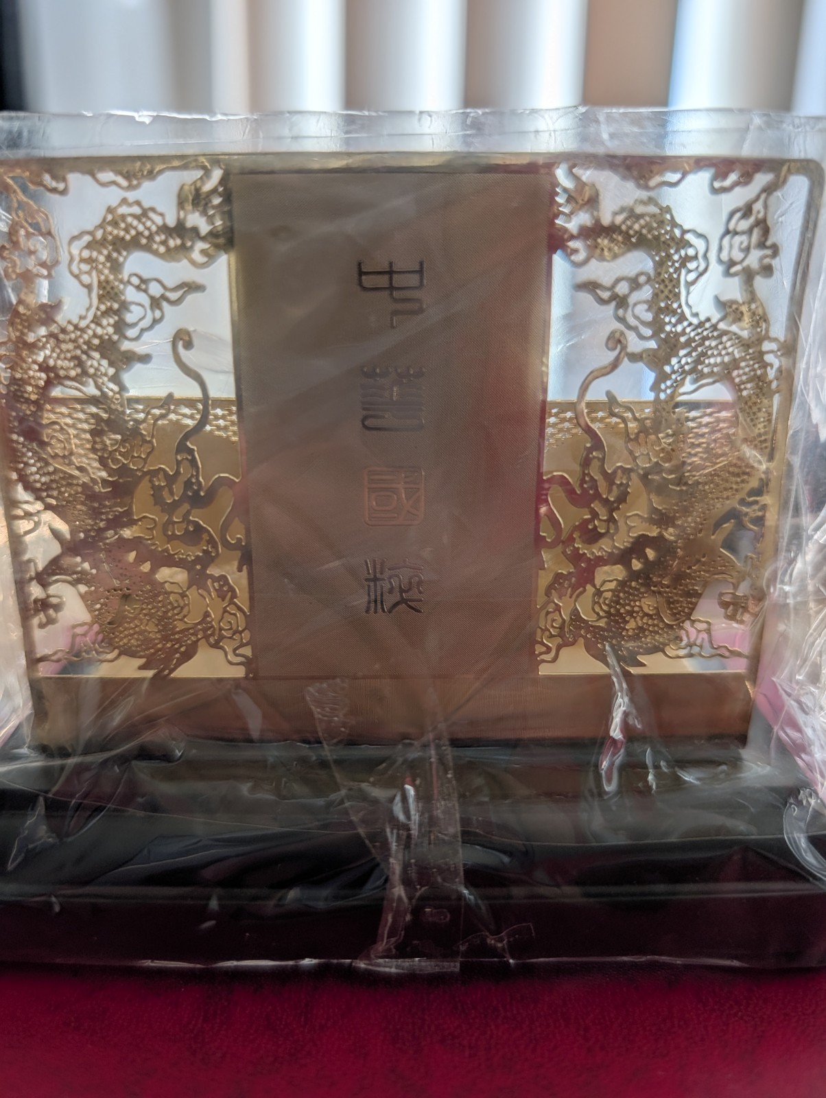 Chinese Peking Opera Mask Desk Business Card Holder Gold Dragon Red Gift Box New