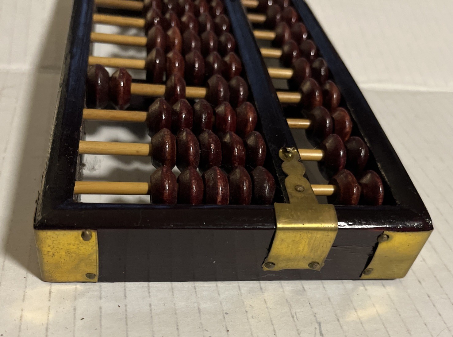 Wood & Brass Abacus Lotus Flower Type 10 Rods 70 Beads Original Vintage
