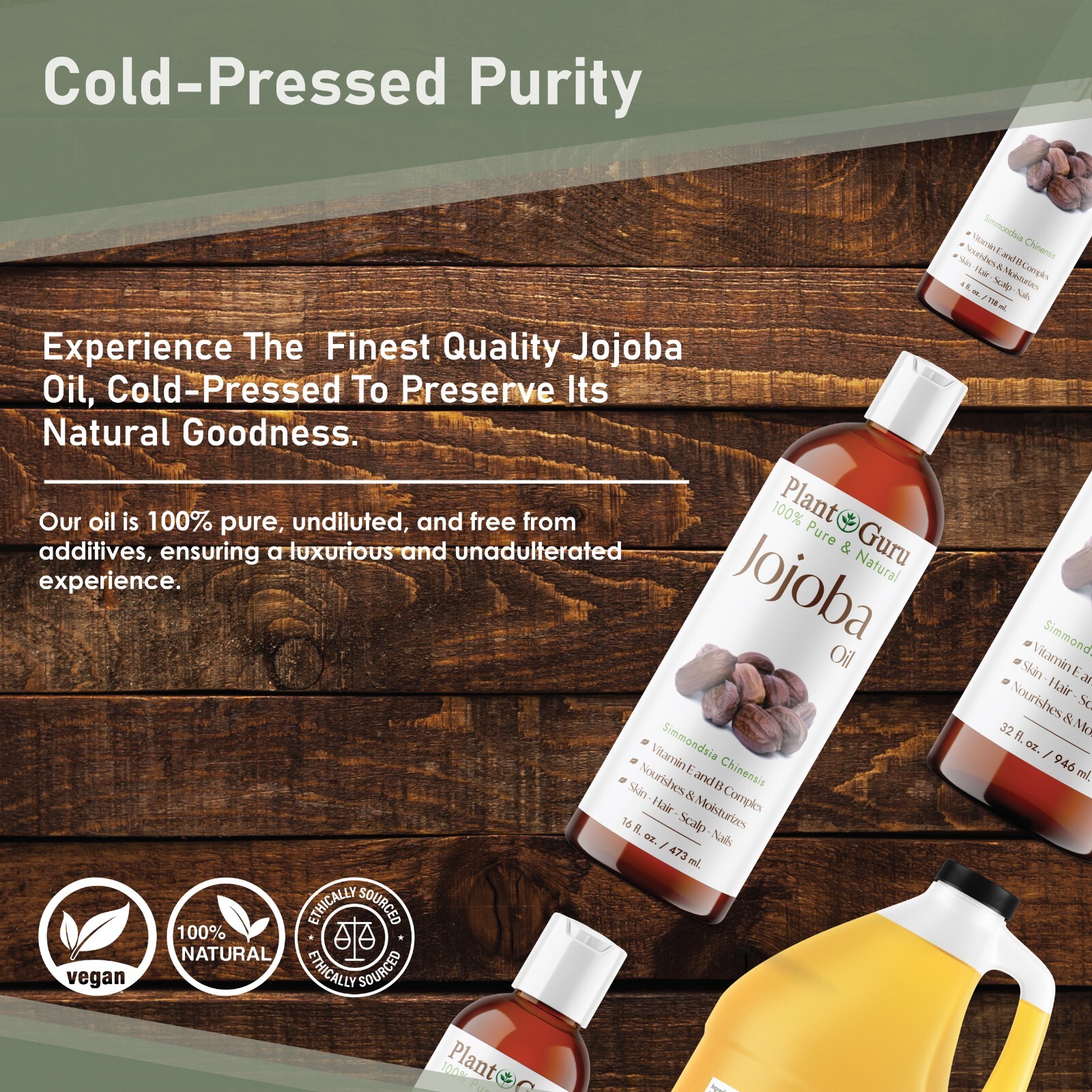 Golden Jojoba Oil Gallon 7.5 lbs. 100% Pure Cold Pressed For Hair, Face, Massage