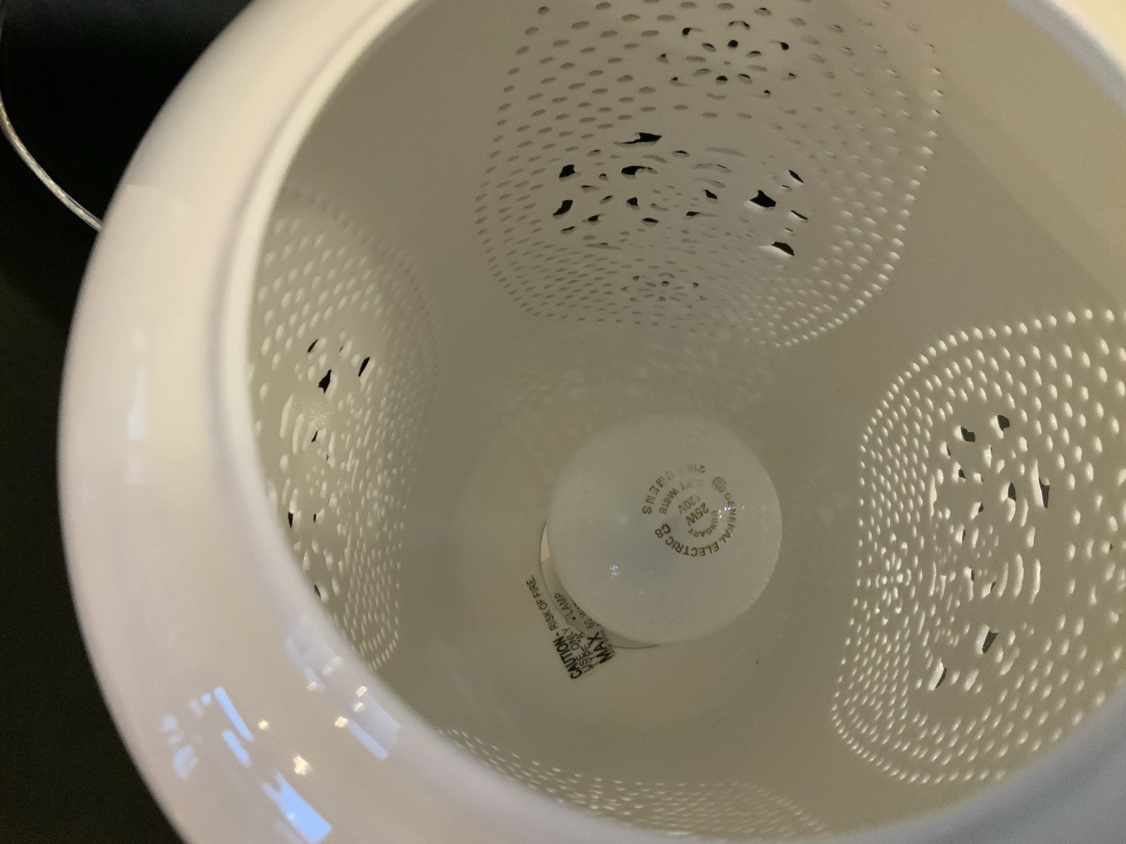 Lamp Pierced White Bone China W/Lucite Base Modern