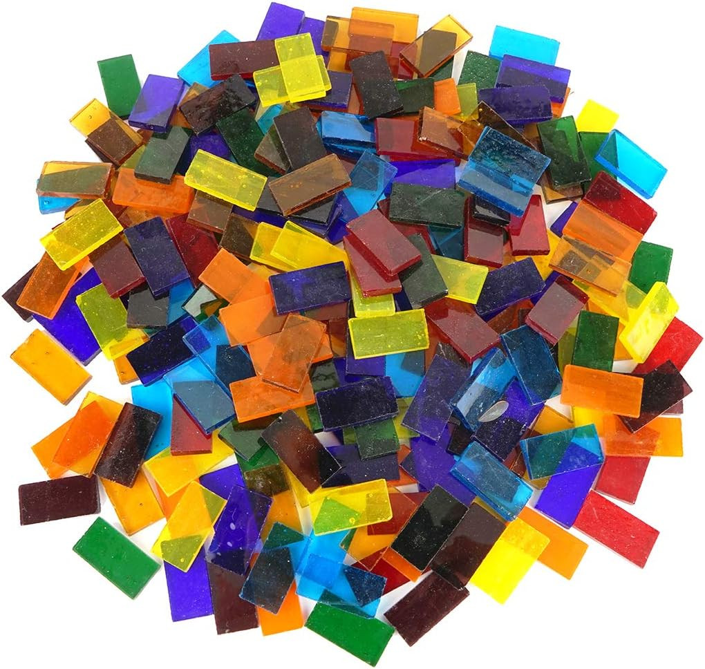 1.1-Pound Rectangle Transparent Glass Mosaic Tiles, Cathedral Stained Glass Shee