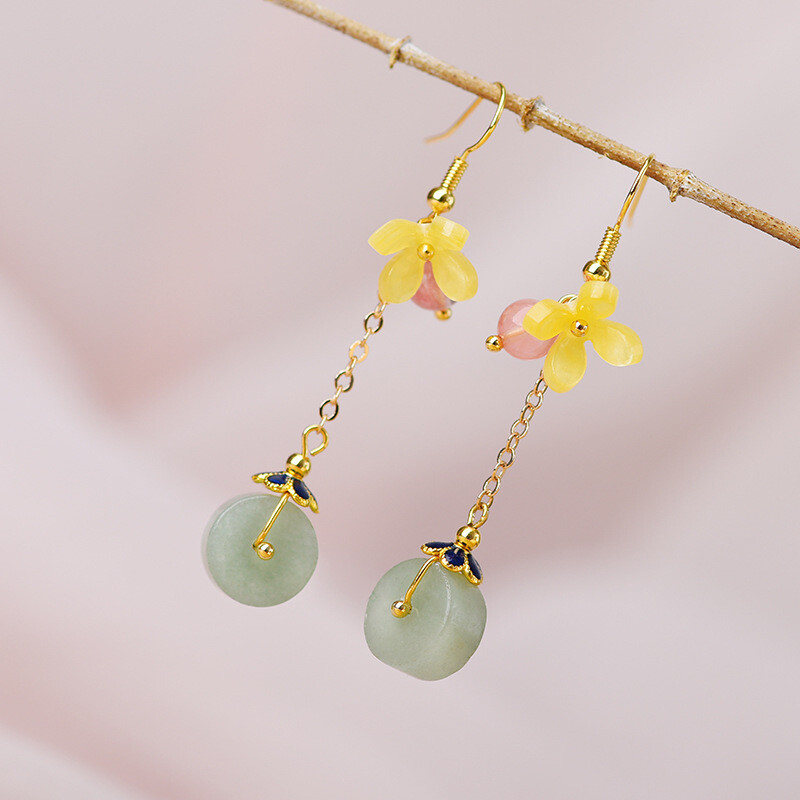 China Dongling Jade/coloured Glaze Tassels Tibetan Style Fashion Earbob Earrings