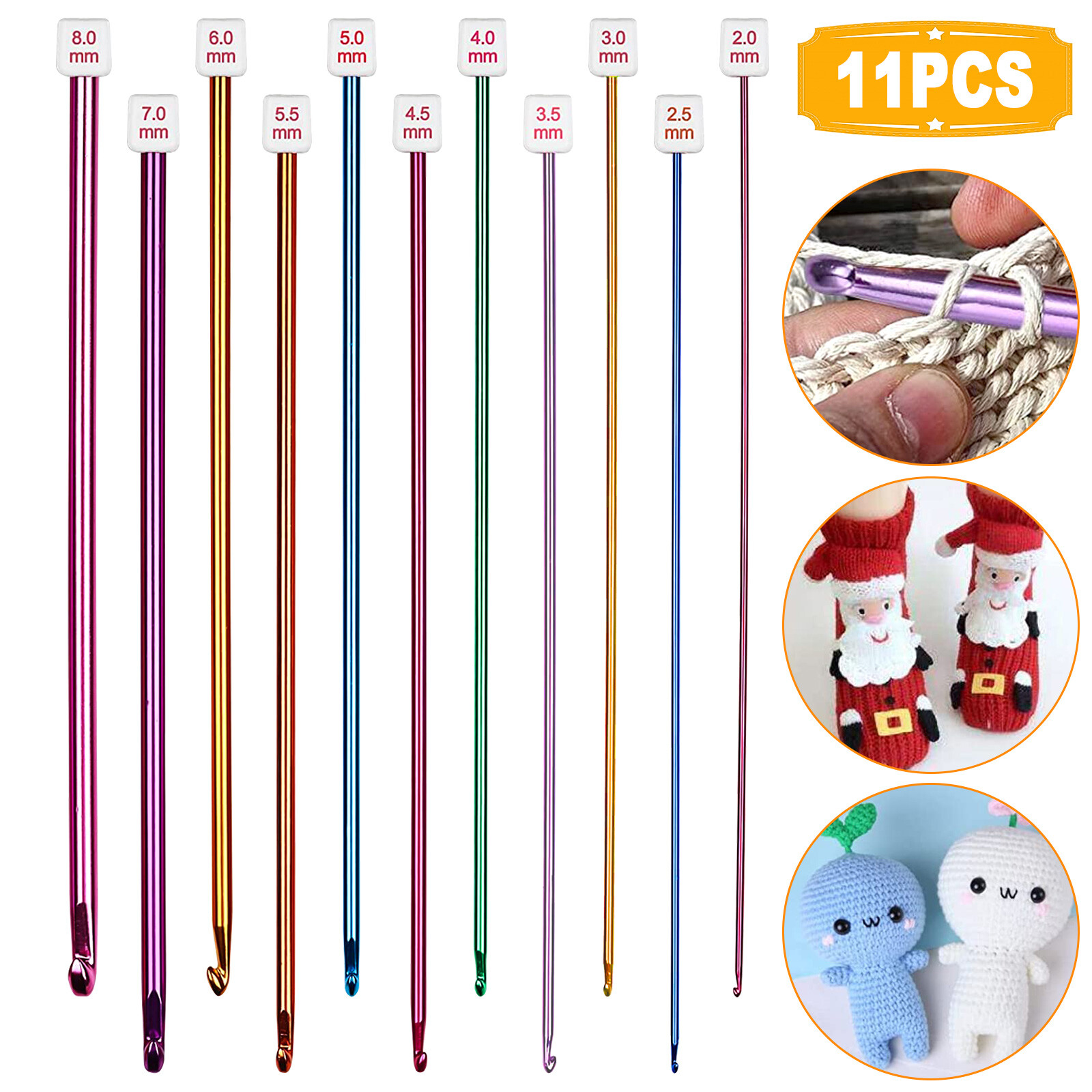 11pcs Tunisian Crochet Hooks Multicolor Afghan Crochet Needles 2 mm (B)-8 mm (L)