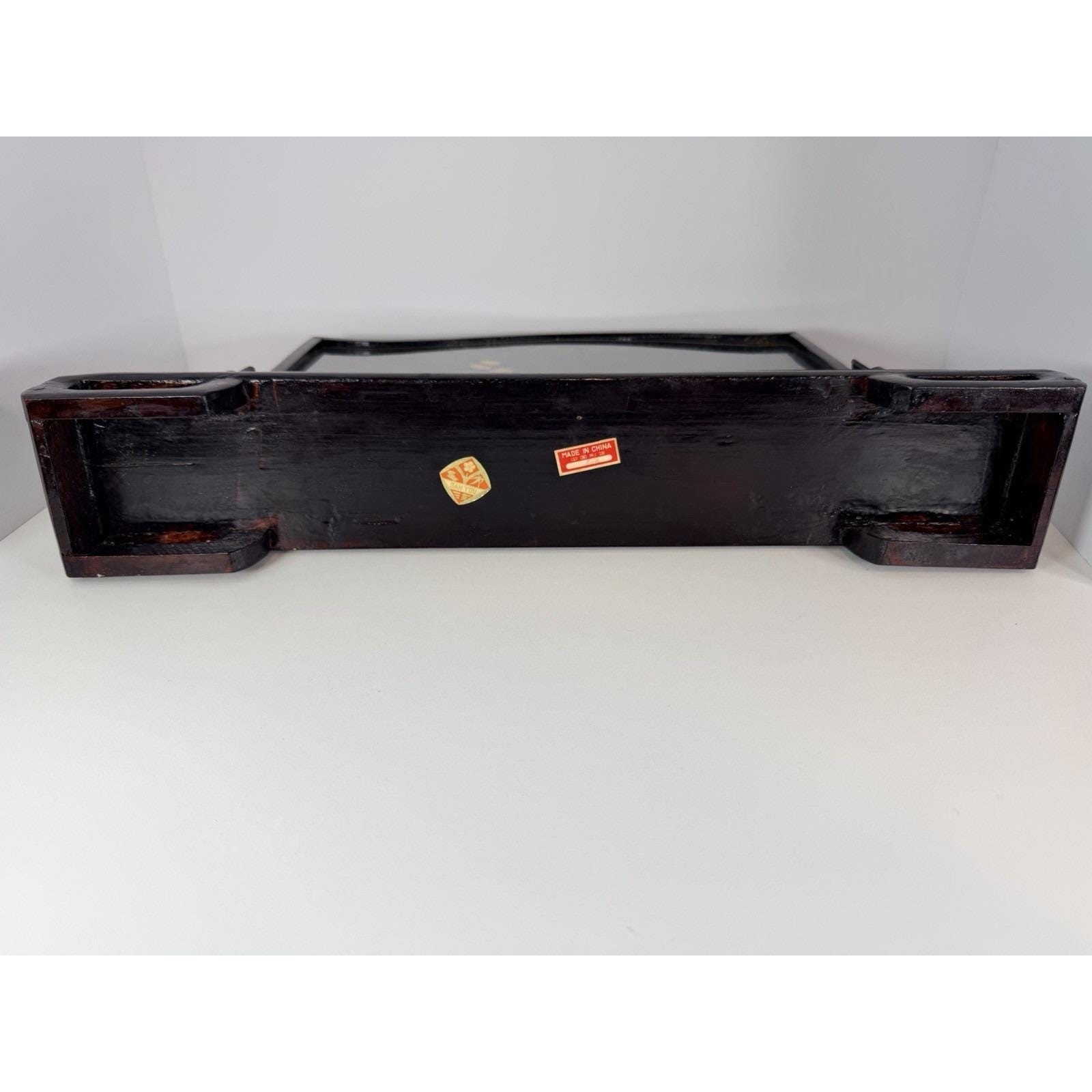 Vintage San You Chinese Cork Diorama Glass Case Black Wood Plinth 19.5×10″x3.5″