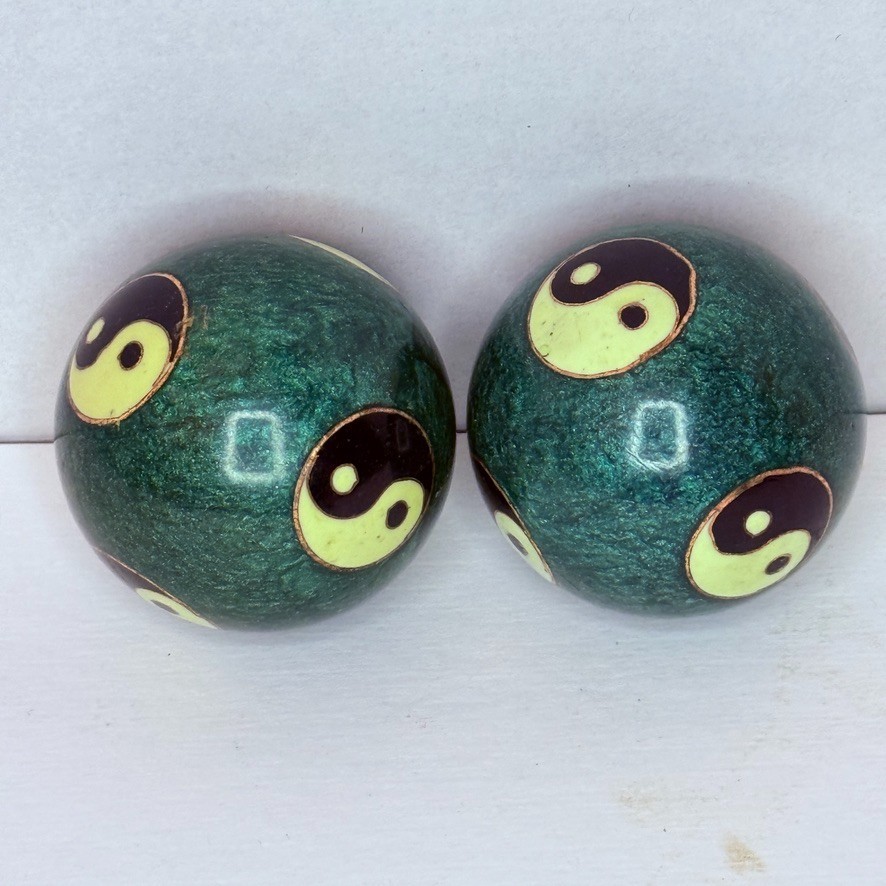 Yin Yang Chime Meditation Balls Pair Hand Painted Feng Shui Baoding Style