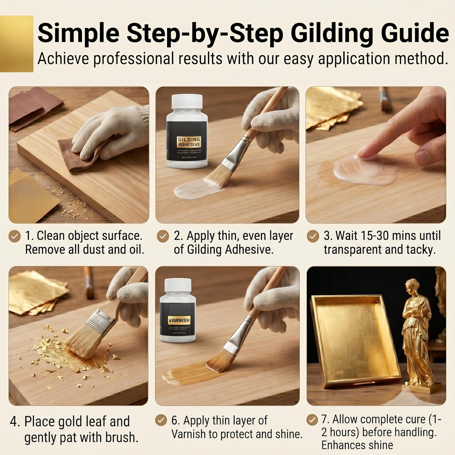 Gold Leaf Adhesive,100Ml /3.52Oz Water-Based Gold Leaf Glue & 100Ml /3.52Oz Prot