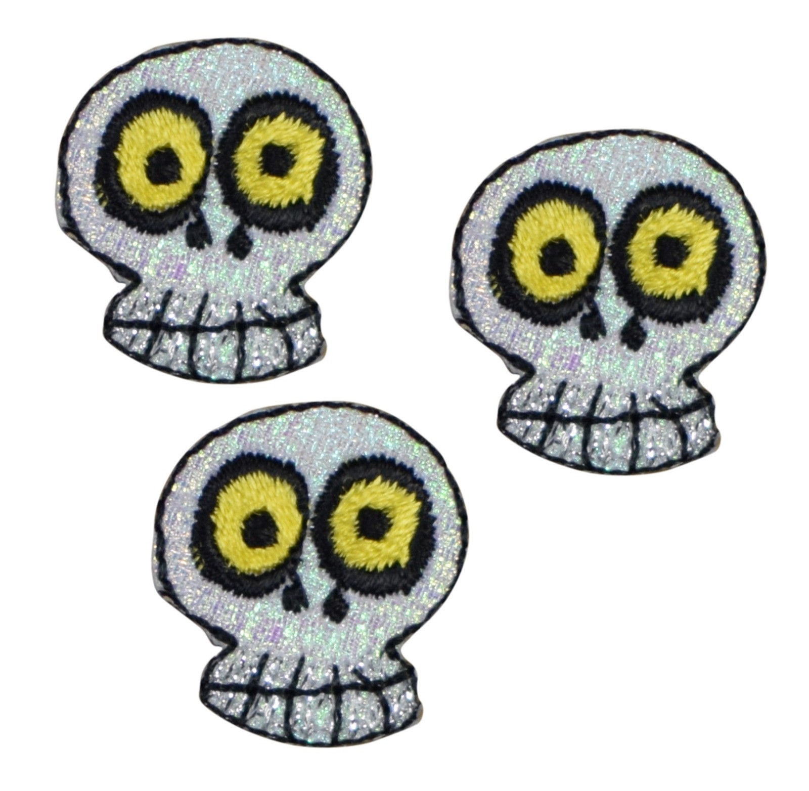 Mini Skull Applique Patch – Shimmery Halloween Badge 7/8″ (3-Pack, Iron on)