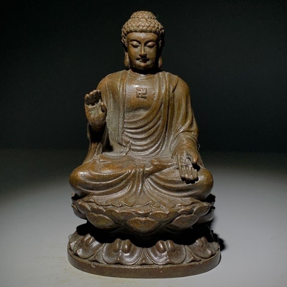 Vintage Alloy Sakyamuni Buddha Statue Hollow Interior Worship Collectible Decor