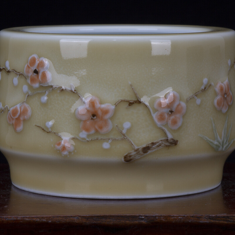 4.5″ Collection Good China Yellow Glaze Porcelain Fambe Peach Tree Ashtray